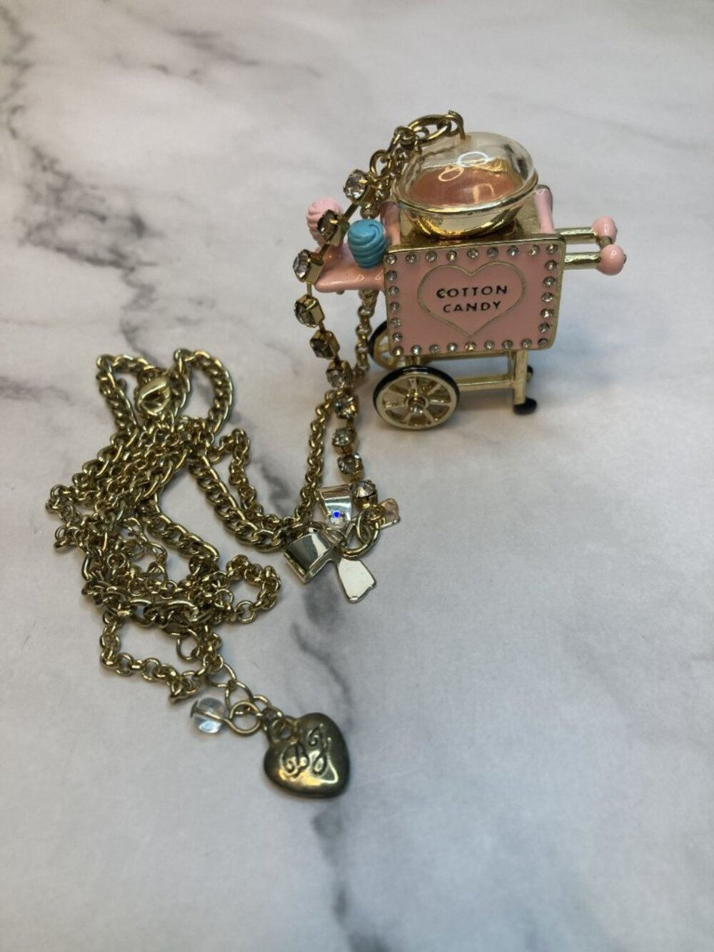 Betsey Johnson *Rare* Pink Cotton Candy Cart Pendant Necklace - 3B - Picture 5 of 9